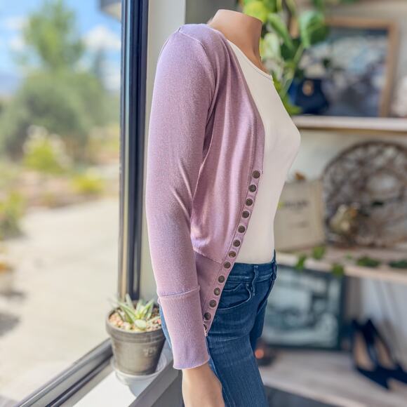 Color Story, Slim-Fit Snap Button Lavender Cardigan, Long Sleeve, Women’s Small - Picture 5 of 10